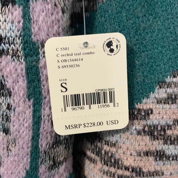 FREE PEOPLE GRAPHIC ABSTRACT AUGUST CARDIGAN - ORCHID TEAL - Picture 7 of 11